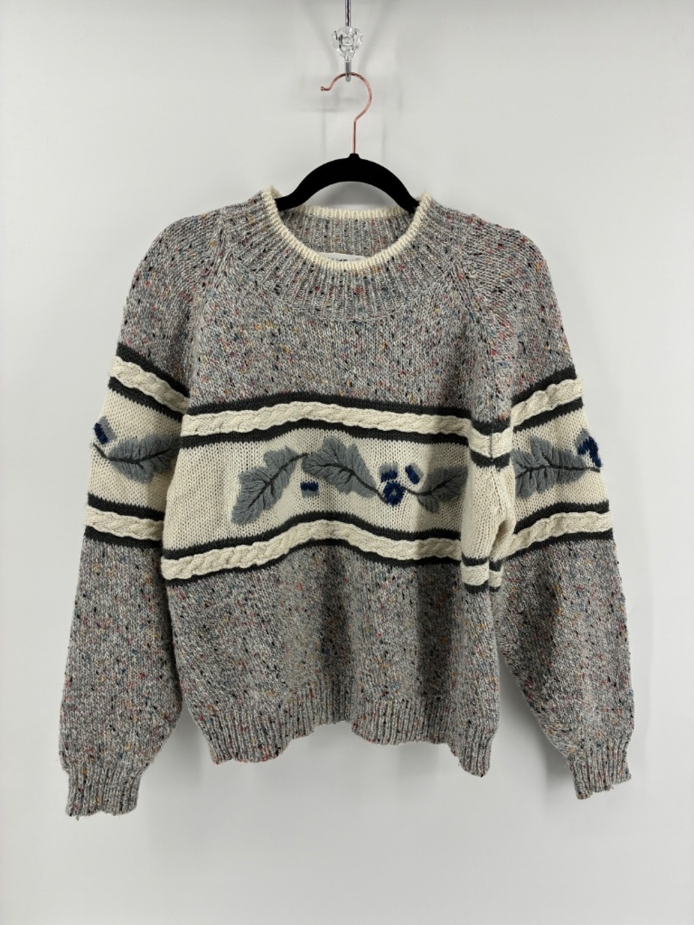 Vintage Wool Blend Men’s Crewneck Sweater Rainbow Metallic Knit Details - Picture 2 of 7